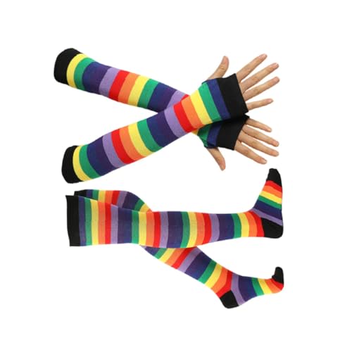 Baluue 2 Stück Bunt Gestreifte Overknee Strümpfe und Fingerlose Handschuhe Set Warm Elastisch Reißfest Atmungsaktiv Farbenfrohes Party Kostümzubehör für Damen Mädchen Baluue 2 Stück Bunt Gestreifte Overknee Strümpfe und Fingerlose Handschuhe Set Warm Elastisch Reißfest Atmungsaktiv Farbenfrohes Party Kostümzubehör für Damen Mädchen von Baluue