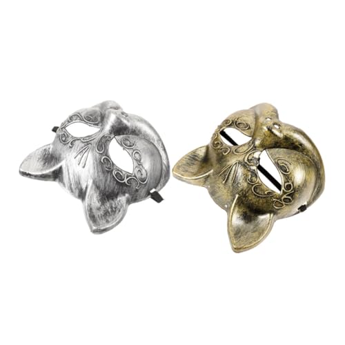 Baluue 2 Stück Halbgesichts Fuchsmaske Silber Gold Glänzend Verstellbar Fasching Tiermaske Karneval Party Accessoire für Damen Cosplay von Baluue