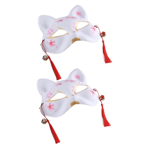 Baluue 2 Stück Handbemalte Japanische Fuchsmaske Halbgesichts-Cosplay-Maske aus atmungsaktivem Material für Kostümfeste, Bühnenauftritte und Party Zubehör von Baluue