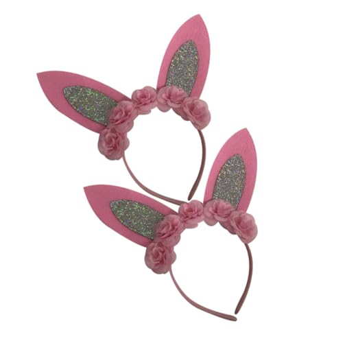 Baluue 2 Stück Hasenohr Stirnband Mädchen Rosa Party Accessoires für Frauen Geburtstagsdekorationen Nettes Accessoires Ohren Spitze haarschmuck Haarzubehör Osterhasenohr Stirnbänder von Baluue