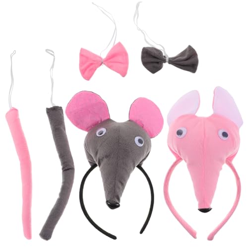 Baluue 6 Stück Teiliges Maus Kostüm mit Ohren Stirnband Schleife Niedliches Tierkostüm Zubehör für Fasching Halloween Karneval Mottoparty und Rosa für Mädchen und Kostümfans von Baluue