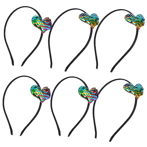 Baluue 6 Stück Valentinstag Herzform Kopfbedeckung Stirnband Paillette damen stirnbänder Valentines haarschmuck Valentinstag-Party-Haarband valentinstag zubehör Eisen Bunt von Baluue