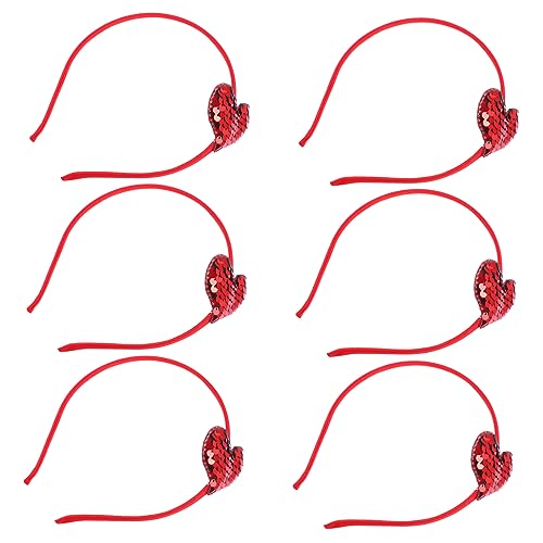 Baluue 6 Stück liebe Stirnband Valentines Erwachsene Valentinstag Mädchen funkeln gut haarschmuck Herzförmiger Haarreifen mit Pailletten Liebesherz-Stirnband Polyester rot von Baluue