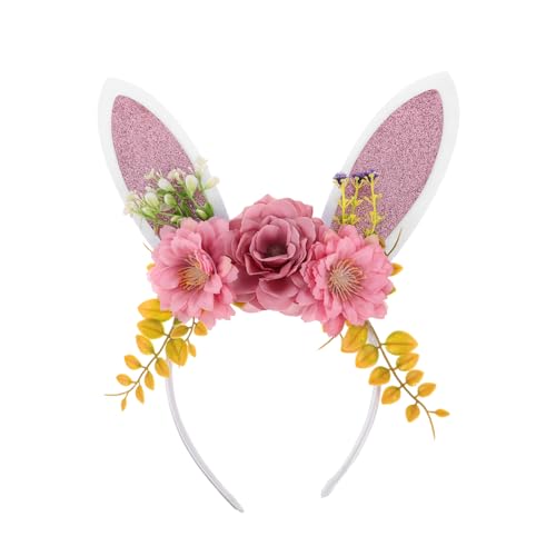 Baluue Blumen Hasenohren Stirnband Für Frauen Hasenohren Haarband Hasenohren Kopfbedeckung Party Kopfbedeckung Ostern Kopfschmuck Kaninchen Blumenohren Stirnband von Baluue