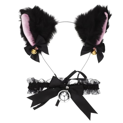 Baluue Cosplay Katzenohren Haarreif mit Glocken Schleife Plüsch Niedliches Stirnband für und Mädchen Geeignet für Halloween Kostümparty Bühnenauftritt und Cosplay von Baluue
