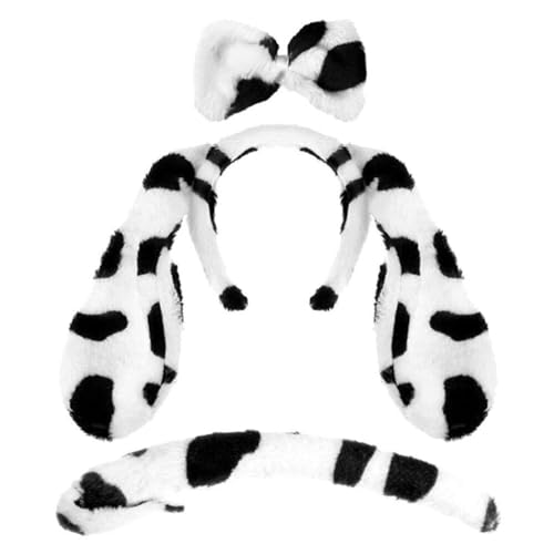 Baluue Dalmatiner-Hundekostüm-Set – Schwarz-Weißes Hundeohren-Stirnband Fliege Und Schwanz-Accessoires Kinder-Welpenkostüm Halloween-Kostüm von Baluue