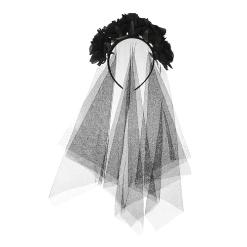 Baluue Day Of The Dead Cosplay Headpiece Rot-schwarzer Rosen Schleier Stirnband Leichtes Mesh Für Hexenpartys Halloween Bühnenrequisit von Baluue