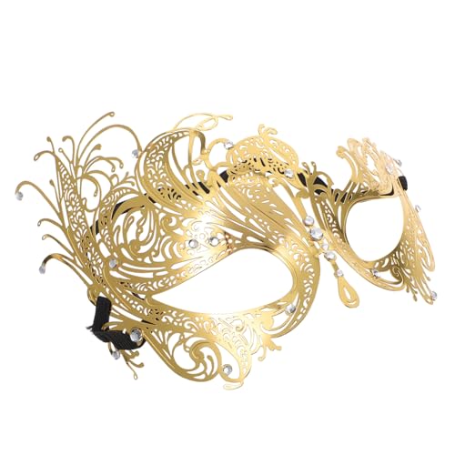 Baluue Goldfarbene Metall-maske mit Strasssteinen Halbes Gesicht Hohles Design Leichte und Langlebige Party-maske für Frauen für Maskenball Halloween-dekoration und Kostümpartys von Baluue