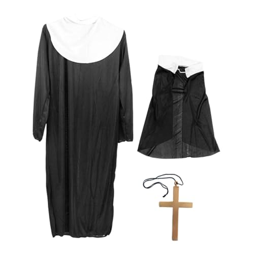 Baluue Halloween Kostüm Damen Nonnenkostüm Teiliges mit Großem Goldenem Kreuz Klassische Halloween Verkleidung für Frauen Bequemes Cosplay Outfit und Rollenspiel Baluue Halloween Kostüm Damen Nonnenkostüm Teiliges mit Großem Goldenem Kreuz Klassische Halloween Verkleidung für Frauen Bequemes Cosplay Outfit und Rollenspiel von Baluue