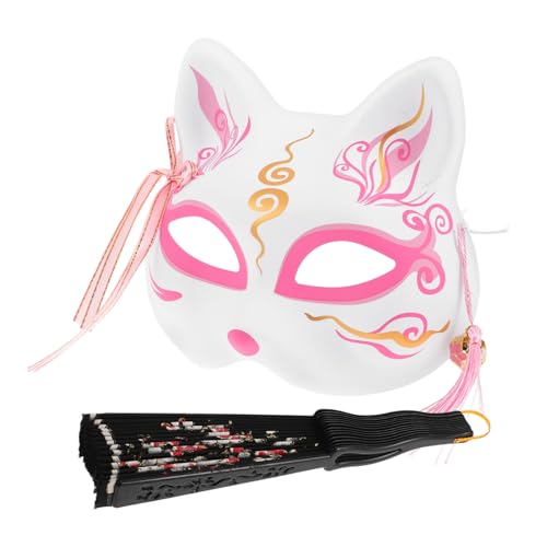 Baluue Japanische Fuchsmaske mit Handbemaltem Fächer Traditionell Inspiriertes Cosplay-accessoire für Halloween Maskenball Karneval und Japanische Kostümfeste von Baluue