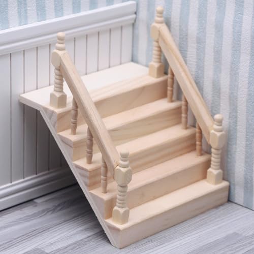 Baluue Miniatur-Treppe, Handlauf, Treppenmodell, Möbelzubehör, Miniatur-Treppe, Holzstufen, Modell, Feengarten, Mini-Wohnmöbel von Baluue
