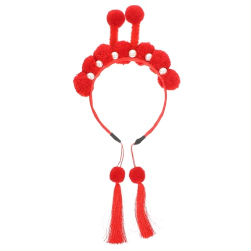 Baluue Neujahr Plüschhaarband Mädchen Stirnband pom LED flauschige Kugelhaarschleife Rave Ästhetisches Haarzubehör Chinesische Haarzubehör Haarstylingzubehör Stoff rot von Baluue