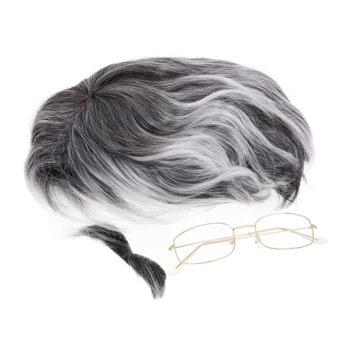 Baluue Opa Kostüm Set für Erwachsene und Jugendliche Realistische Old Man Perücke mit Schnurrbart und Brille Bequemes Halloween Cosplay Zubehör für Theater Fasching Party und von Baluue