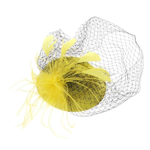Baluue Retro Fascinator Pillbox Haarreif mit Schleier Damen Party Hut für Hochzeit Tea Party Cocktail Gelb Eleganter Haarschmuck für Festliche Anlässe von Baluue