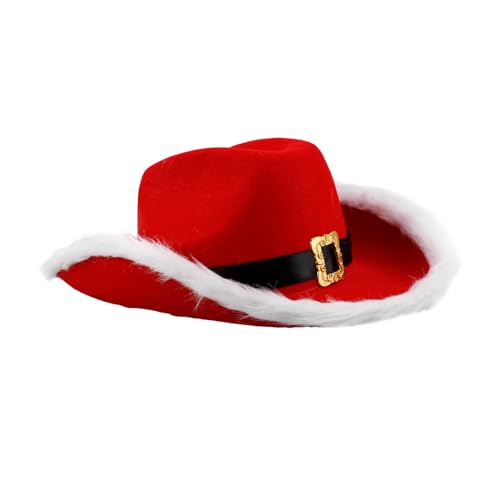 Baluue Roter Western Cowgirl Hut mit Weißer Krempe Weihnachtsmütze Festliches Xmas Kostümaccessoire für Damen und Herren Westernstil Baluue Roter Western Cowgirl Hut mit Weißer Krempe Weihnachtsmütze Festliches Xmas Kostümaccessoire für Damen und Herren Westernstil von Baluue