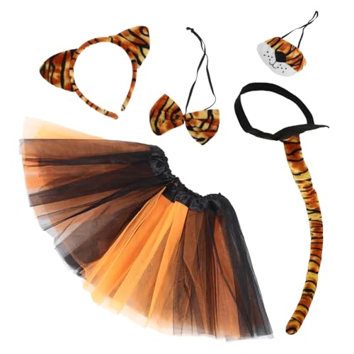 Baluue Tiger Kostüm Set für Mädchen mit Plüsch-tierohren Haarreif Interaktiver Filzschwanz und Weichem Tüllrock Halloween Karneval Fasching Tierkostüm Zubehör von Baluue