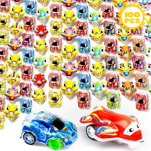 Bambebe 100 Stück Auto Zurückziehen für Kinder, Party Mitgebsel Mini Auto Spielzeug, Aufbewahrungstasche Babyfahrzeug Spielauto Set für Jungen und Mädchen Rennen Ostereier von Bambebe