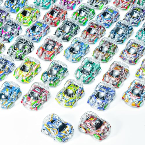 Bambebe 100 Stück Auto Zurückziehen für Kinder, Party Mitgebsel Mini Auto Spielzeug, Aufbewahrungstasche Babyfahrzeug Spielauto Set für Jungen und Mädchen Rennen Ostereier von Bambebe