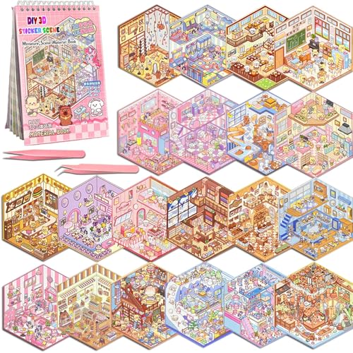 Bambebe 20er Set DIY 3D Haus Sticker – Miniatur Szenen Supermarkt, Café, Buchhandlung & Restaurant – Mit Pinzette, Bastelaufkleber gegen Stress für Kinder & Erwachsene Bambebe 20er Set DIY 3D Haus Sticker – Miniatur Szenen Supermarkt, Café, Buchhandlung & Restaurant – Mit Pinzette, Bastelaufkleber gegen Stress für Kinder & Erwachsene von Bambebe