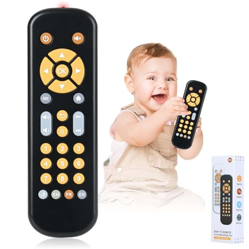 Bambebe Baby TV Fernbedienung Spielzeug mit Licht und Ton, Baby Musikalisches Realistisches Remote Spielzeug für Kleinkinder 6 9 12 18 Monaten, Frühes Pädagogisches Musikspielzeug mit 3-Sprache von Bambebe