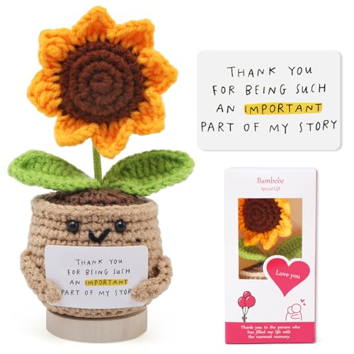 Bambebe Handgefertigte Positive Sonnenblumenkartoffelpuppe Häkelpflanze – Dankeschön für Ihr wichtiges Teil Geschenk für Kollegen, Freunde, Lehrer – Muttertag, Weihnachten, Geburtstagsgeschenk Frauen von Bambebe