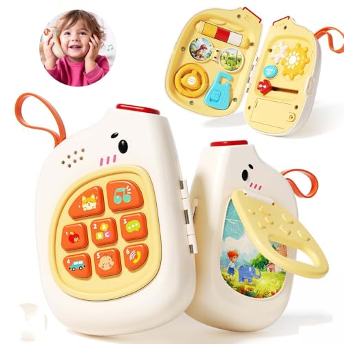 Bambebe Montessori Busy Board ab 1 2 3 Jahre, Baby Handy Musikspielzeug ab 6 9 12 Monate, Interaktives Activity Board, Spielzeughandy Baby TelefonGeschenk für Mädchen und Jungen(Englische Version) von Bambebe