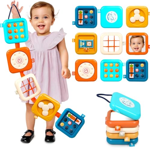 Bambebe Montessori Spielzeug ab 1 Jahr – 8-in-1 Motorikwürfel & Busy Board für Kleinkinder – Sensorik Reisespielzeug für Flugzeug & Auto – Geschenk Baby 18+ Monate von Bambebe