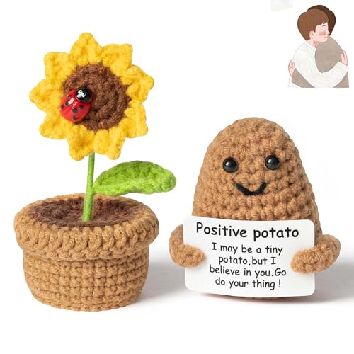Bambebe Positive Potato, Mini-Plüsch Figuren Lustige Positive Kartoffel Puppe, Mini Funny Positive Potato Flowers Pot, Kreative Strickwolle Pocket Hug Motivationsgeschenke von Bambebe