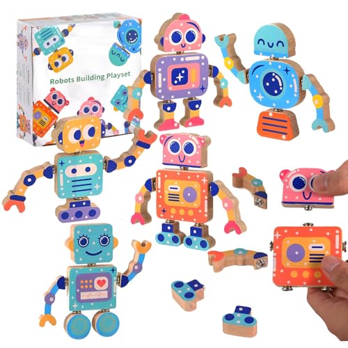 Bambebe Roboter Snap Together Bauspielzeug, Bauklötze Holz Montessori Spielzeug ab 3 Jahre, Montessori Bildung Feinmotor Skills Spielzeug für Kinder 3 4 5 Jahre alt, Holzspielzeug fur Junge Mädchen Bambebe Roboter Snap Together Bauspielzeug, Bauklötze Holz Montessori Spielzeug ab 3 Jahre, Montessori Bildung Feinmotor Skills Spielzeug für Kinder 3 4 5 Jahre alt, Holzspielzeug fur Junge Mädchen von Bambebe