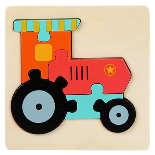 Bambelino Lernspielzeug für Kleinkinder, Verschiedene Varianten. Spielzeug für Hand-Augen-Koordination, Motorikspielzeug, Buchenholz, 11x11x0,4 cm, robust (Traktor) von Bambelino