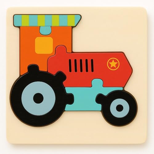 Bambelino Lernspielzeug für Kleinkinder, Verschiedene Varianten. Spielzeug für Hand-Augen-Koordination, Motorikspielzeug, Buchenholz, 11x11x0,4 cm, robust (Traktor) von Bambelino