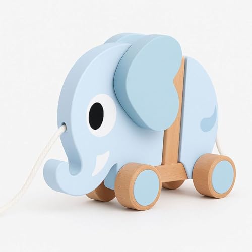 Bambelino Ziehfigur Liam Elefant - Hochwertiges Holzspielzeug für Babys und Kleinkinder ab 0-4 Jahre - Entwicklungsförderndes Nachziehspielzeug Made in Germany - Blau, 16 x 13 x 6 cm von Bambelino