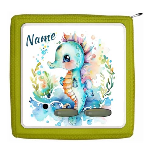 Bambinella Set - Motiv: Seepferd in Aquarelloptik - Schutzfolie für Toniebox und Ladestation - personalisierbar - sowie Namensticker Klebeetiketten von Bambinella
