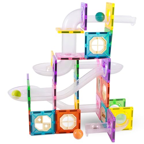 Bambini Magnetische Fliesen Set - Murmelbahn - Spielzeug Bausteine Kugelbahn - Montessori Spielzeug - Fliesen Kinderspielzeug - Pädagogisch - Für 3+ Jahre Alte (Mehrfarbig – 83 Stück) von Bambini