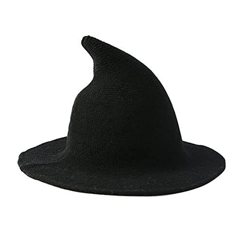 Bamboopack Damen Hexenhut mit spitzer Krempe, Strickmütze, Zauberermütze, Halloween-Hexenhut für Cosplay, Halloween, Party, Maskerade, Kostüm-Zubehör (schwarz), FBA-HYYC82197 von Bamboopack