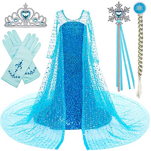 BanKids ELSA Kleid Mädchen Kostüm Cosplay Kostüme Weihnachten Halloween Fest mit Umhang Krone Zauberstab 2-3Jahre(100CM,E08) von BanKids