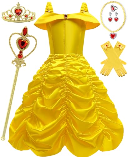 BanKids Mädchen Kostüme Karneval Belle Kostüm Prinzessin Kleid Cosplay Kostüm Kinder Halloween Party 8-9 Jahre(150,E39) von BanKids