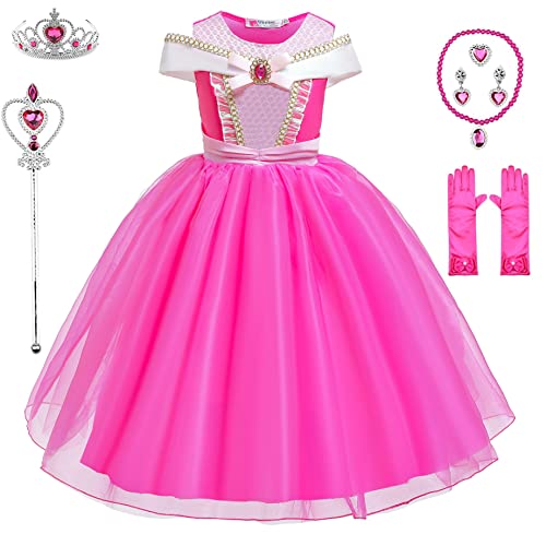 BanKids Mädchen Kostüme Prinzessin Kleid Kinder Aurora Kostüm Cosplay Dress up Geburtstag Halloween Party 8-9 Jahre(150,Q99) von BanKids