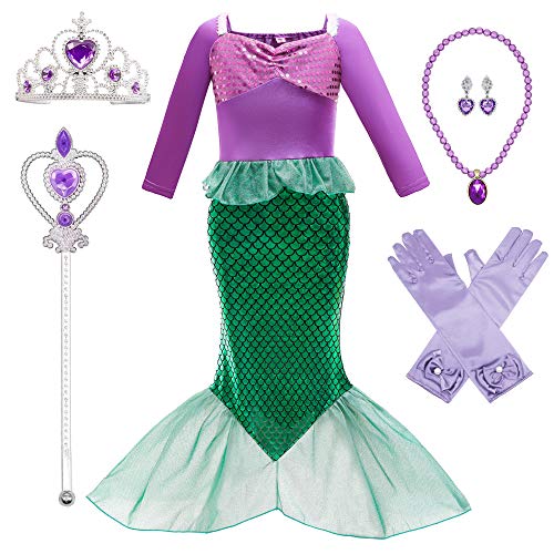 BanKids Meerjungfrau Kostüm Kinder Mädchen Dress Up Arielle Kostüme Prinzessin Kleid Ausgefallene Meerjungfrau Kleid 9-10 Jahre (150,K34) von BanKids
