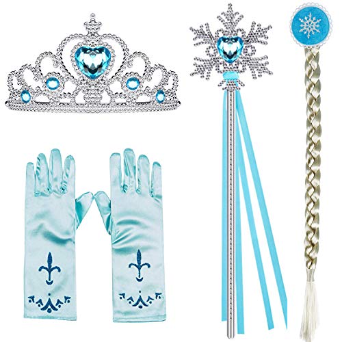 BanKids Prinzessin Kostüm Zubehör, 4/Set Mädchen Anzieh Zubehör:1*Krone + 1*Zauberstab + 1*Handschuhe + 1*Elsa Perücke von BanKids