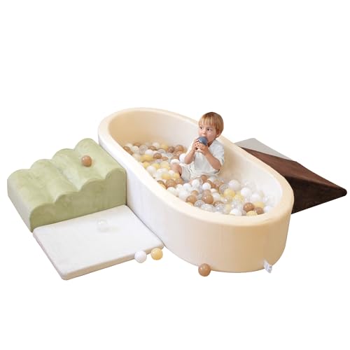 BanaSuper Schaumstoff Bausteine | Softbausteine XXL | Soft Play Set mit Riesen-Bällebad (Keine Bälle) | Schaumstoff Kletterblöcke für Kinder | rutschfeste Motorikbausteine für Zuhause & Kita von BanaSuper