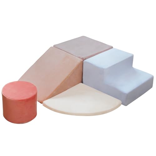 BanaSuper Schaumstoff-Kletterblöcke für Kinder, Schaumstoff Bausteine XXL, EN71-zertifiziert, Kinder Montessori Spielzeug, Waschbare Hülle für Indoor-Spaß, Baby Soft Playset (Blau Rosa) von BanaSuper