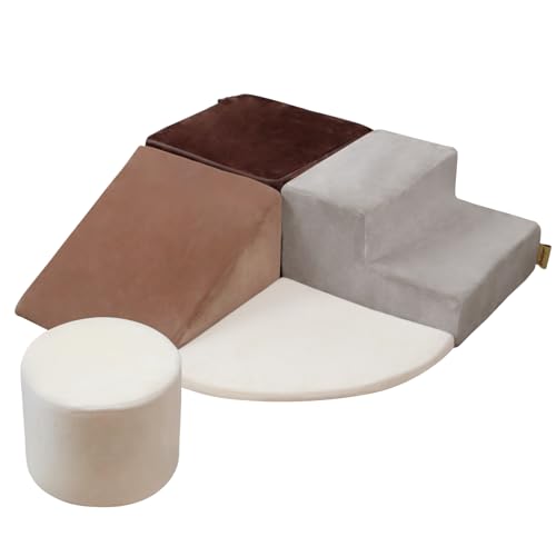 BanaSuper Schaumstoff-Kletterblöcke für Kinder, Schaumstoff Bausteine XXL, EN71-zertifiziert, Kinder Montessori Spielzeug, Waschbare Hülle für Indoor-Spaß, Baby Soft Playset (Kaffee Grau) von BanaSuper