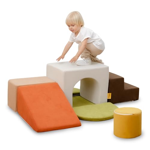 BanaSuper Schaumstoff-Kletterblöcke für Kinder, Schaumstoff Bausteine XXL, EN71-zertifiziert & rutschfest, Kinder Montessori Spielzeug, Waschbare Hülle für Indoor-Spaß, Baby Soft Playset(Bunt) von BanaSuper