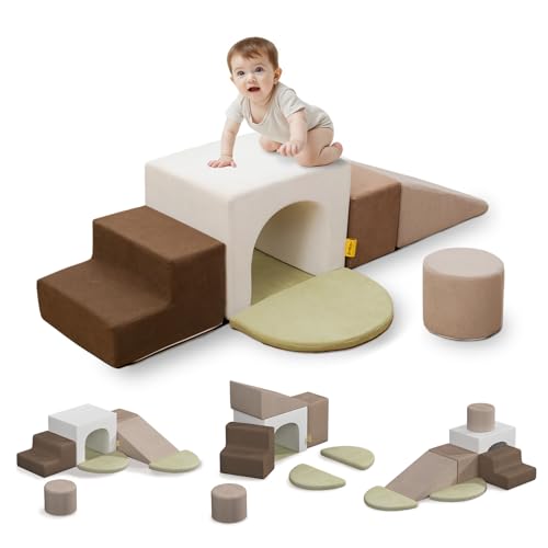 BanaSuper Schaumstoff-Kletterblöcke für Kinder, Schaumstoff Bausteine XXL, EN71-zertifiziert & rutschfest, Kinder Montessori Spielzeug, Waschbare Hülle für Indoor-Spaß, Baby Soft Playset(Grau) von BanaSuper