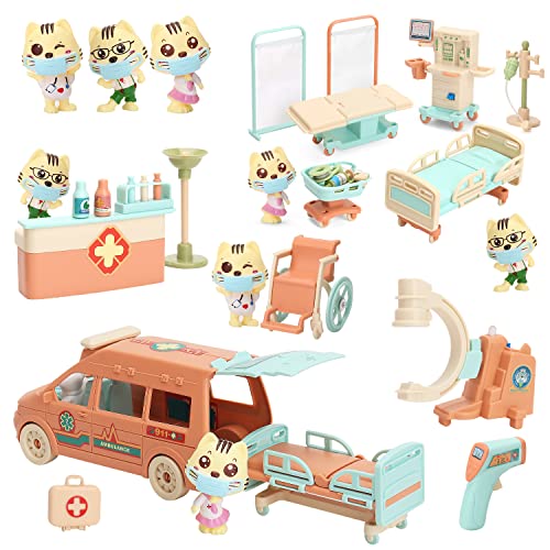 32 PCS Katze Puppen Arzt Haustier Pretend Play Spielzeug, Figuren Playset Spielzeug, Krankenhaus Ambulanz Spielzeug mit Lichtern und Sound, Pädagogisches Spielzeug Geschenk für Kinder Jungen Mädchen 32 PCS Katze Puppen Arzt Haustier Pretend Play Spielzeug, Figuren Playset Spielzeug, Krankenhaus Ambulanz Spielzeug mit Lichtern und Sound, Pädagogisches Spielzeug Geschenk für Kinder Jungen Mädchen von BananMelonBM