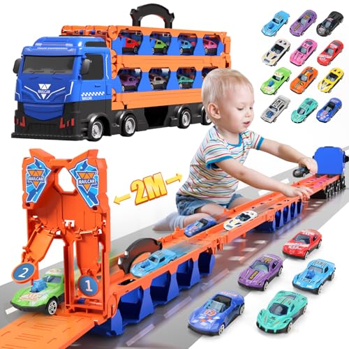 Transport LKW Spielzeugautos Rennbahnen mit 12 Rennautos für 3 4 5 6 Jahre, Tragbares Auto Spielzeug Set, Transporter Truck Fahrzeug Spielzeug Set für Kinder Transport LKW Spielzeugautos Rennbahnen mit 12 Rennautos für 3 4 5 6 Jahre, Tragbares Auto Spielzeug Set, Transporter Truck Fahrzeug Spielzeug Set für Kinder von BananMelonBM