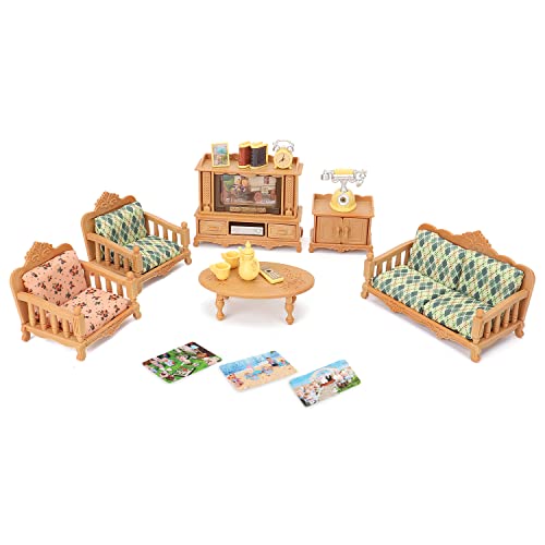 Puppenhaus Möbel Set für Kinder Spielzeug Miniatur Puppenhaus Zubehör Pretend Play Spielzeug für Jungen Mädchen & Kleinkinder Alter 3+ Mit Wohnzimmer, Sofa, TV von BananMelonBM