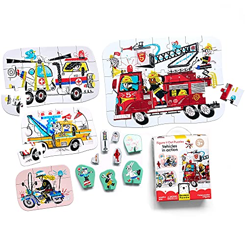 Banana Panda - Figure It Out Puzzles - Vehicles in Action - Puzzles mit steigender Teilezahl und Spielfiguren für Kinder ab 3 Jahren von Banana Panda