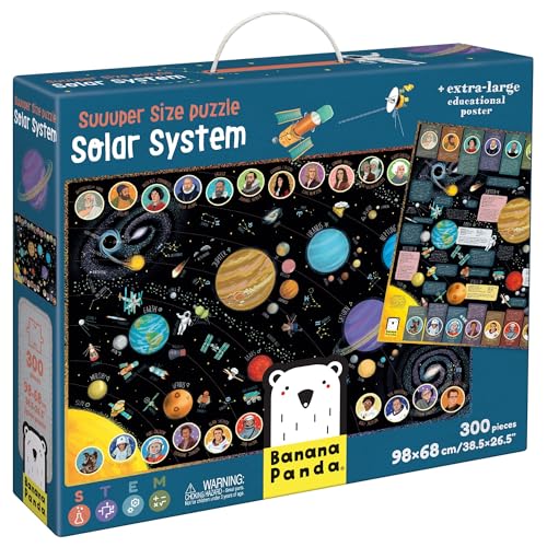 Banana Panda 49110, Suuuuper Size Puzzle Solar System-Großes 300-teiliges Bodenpuzzle und extragroßes Lernposter mit Fakten zum Weltraum, frühe Mint-Lernaktivität für Kinder ab 7 Jahren und älter von Banana Panda
